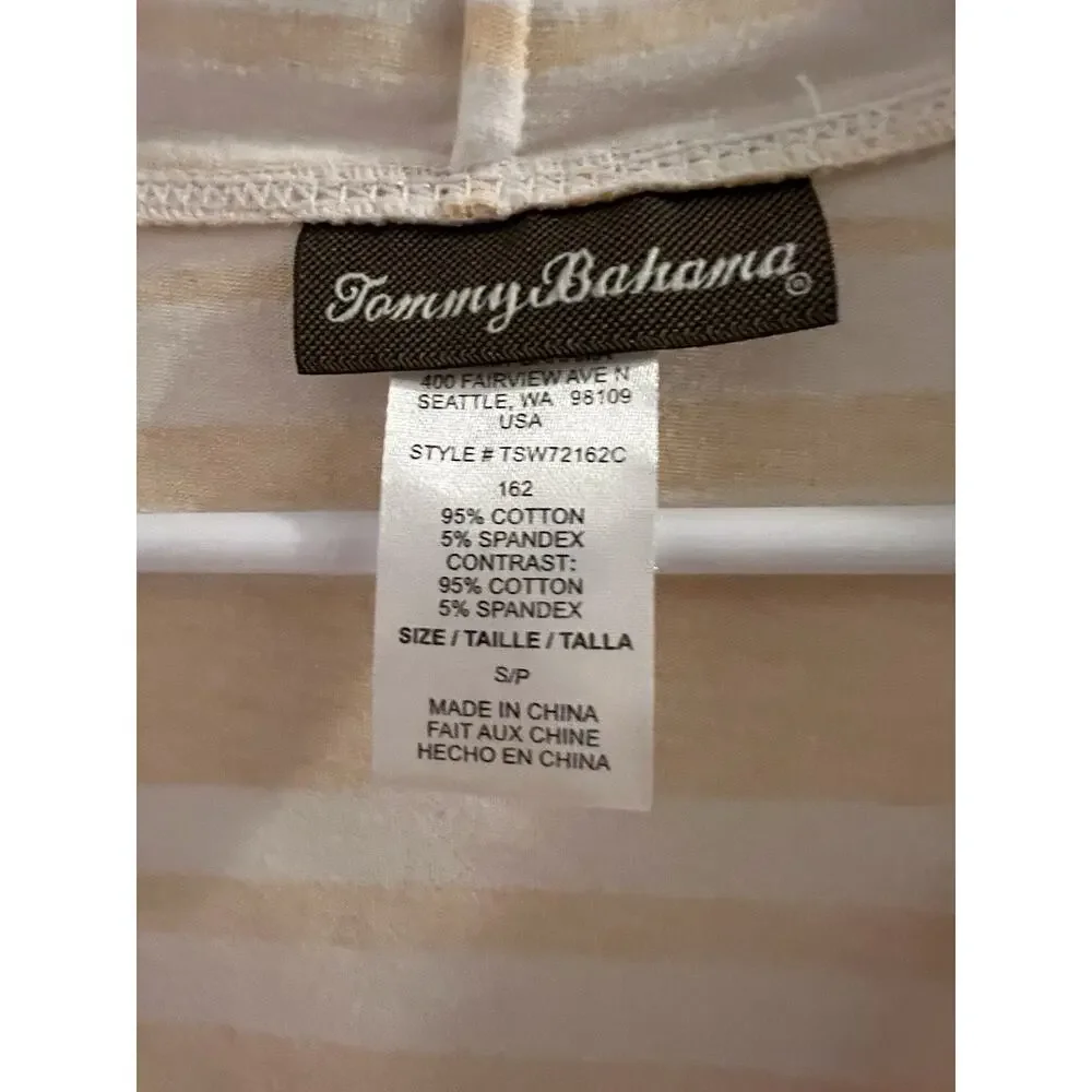 Tommy Bahama Orange White Striped Hooded Tie Neck Beach Coverup Sz S - Picture 3 of 5